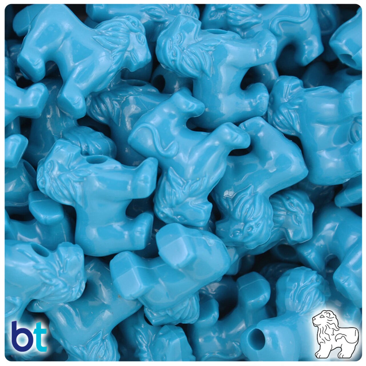 BeadTin Dark Turquoise Opaque 22mm Lion Plastic Pony Beads (24pcs)